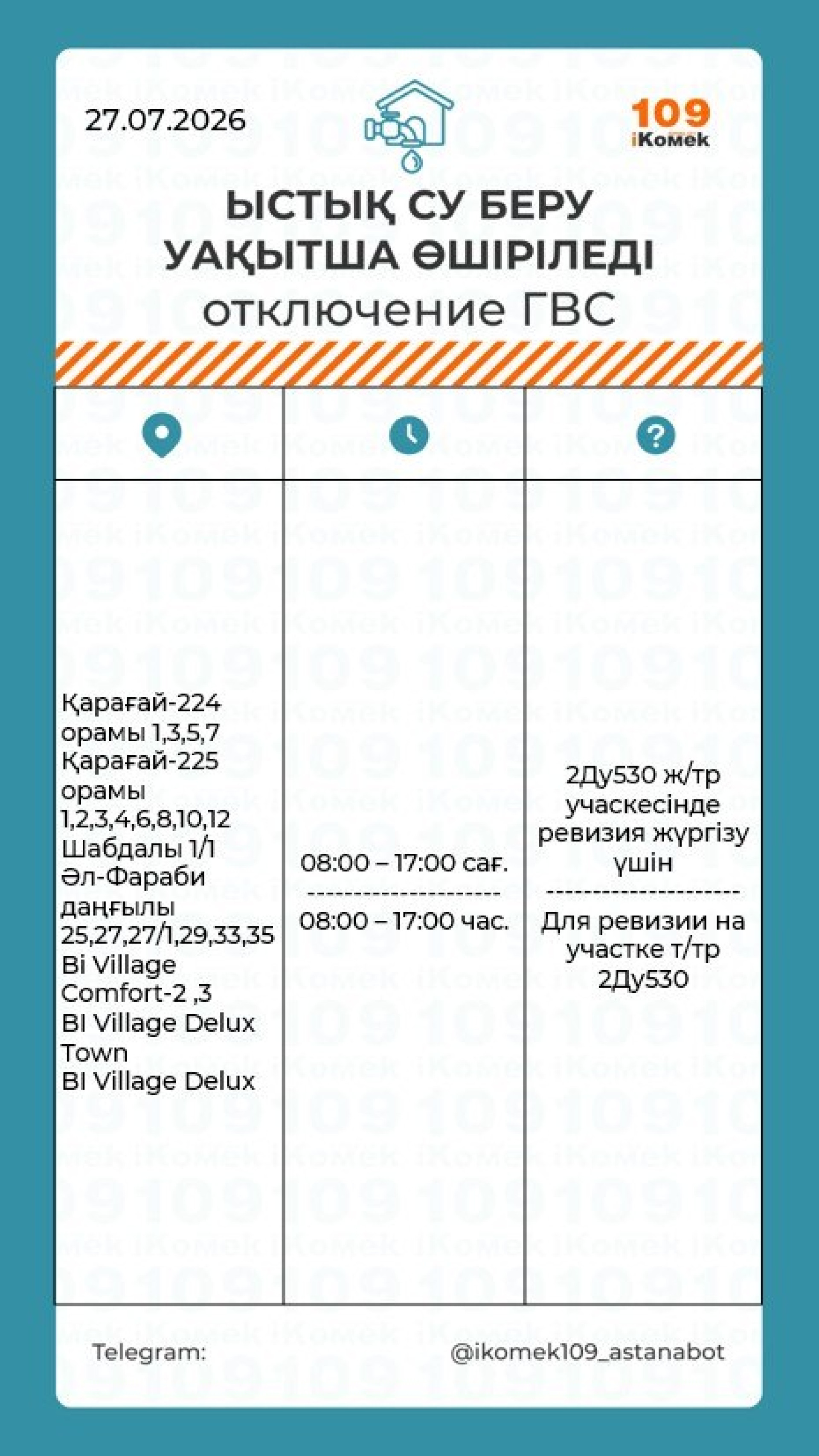 отключения горячей воды в астане