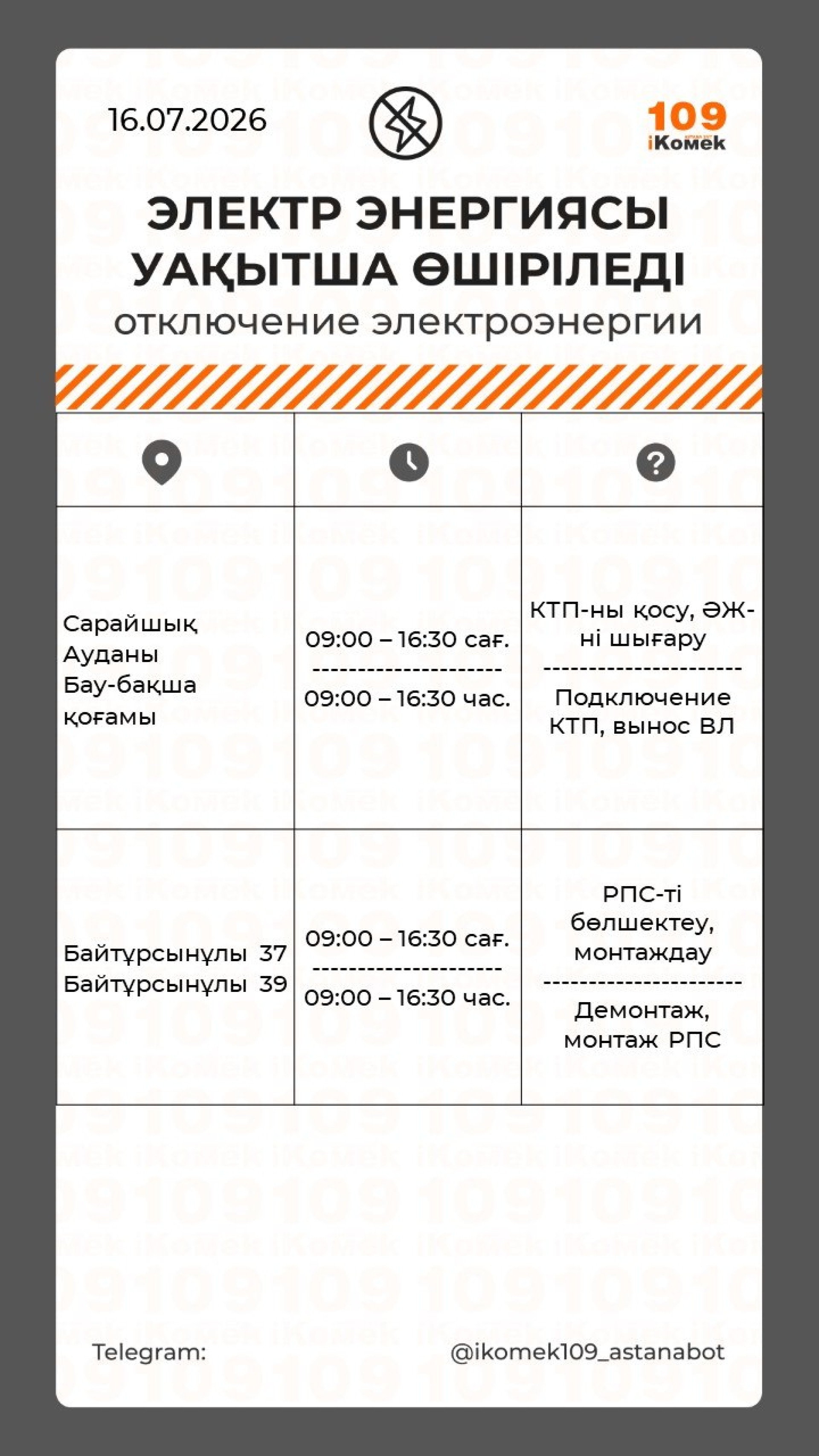 отключения в Астане