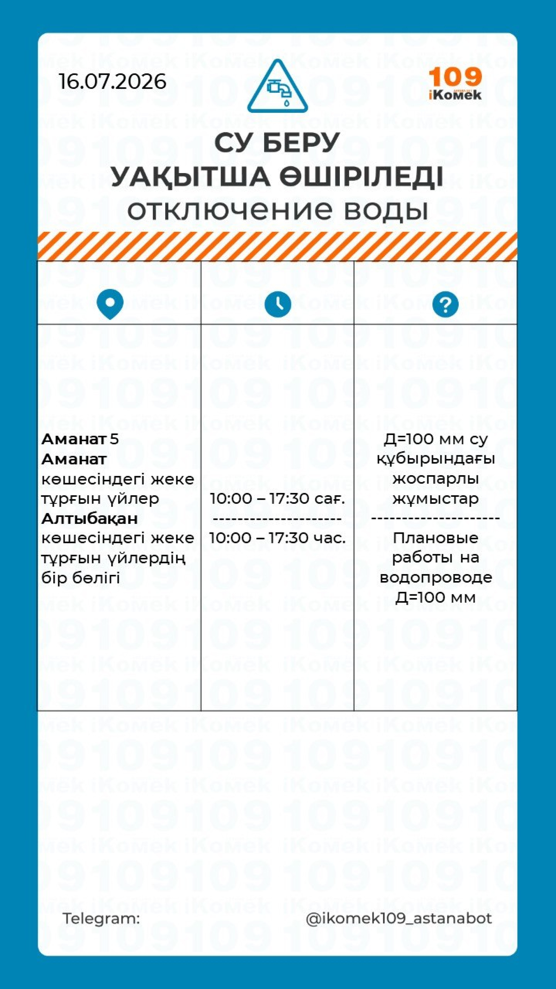 отключения воды астана