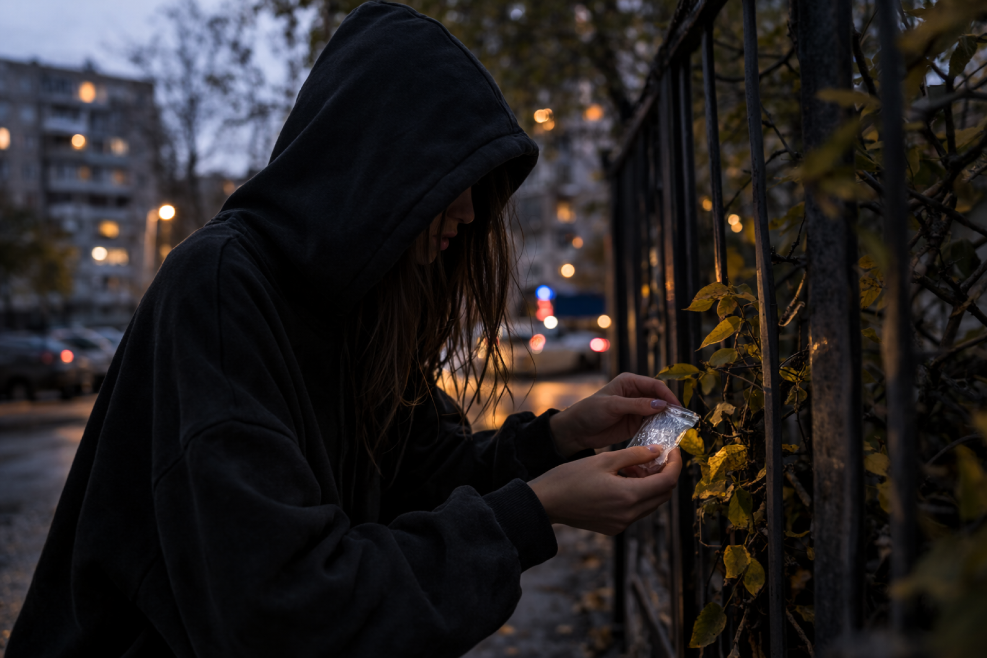 девушка находит "закладку" с наркотиками