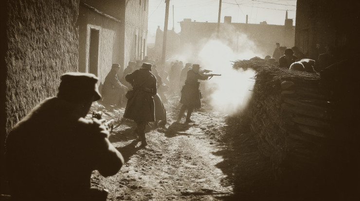 Верненское восстание 1918 года. Изображение сгенерировано при помощи нейросети Midjourney