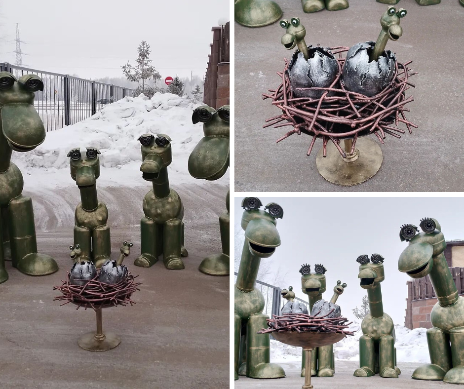 Скульптура "Семья динозавров" из металлолома. Автор: Тимур Кенжибаев 