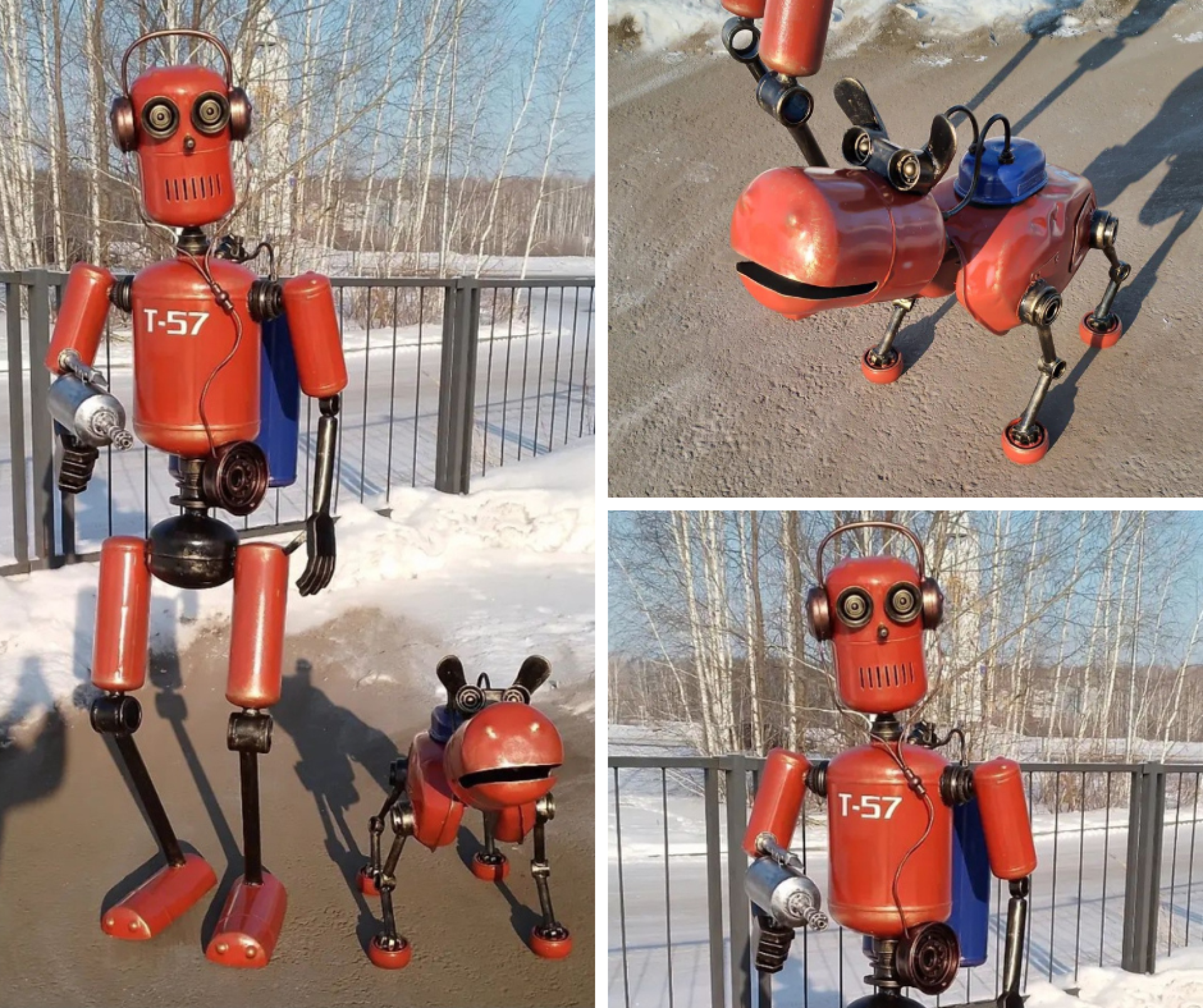 Скульптуры робота Анатолия и собаки Рекса из металлолома. Автор: Тимур Кенжибаев 