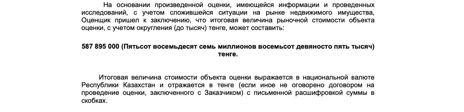 Данные из независимой оценки помещения, выставленного на торги
